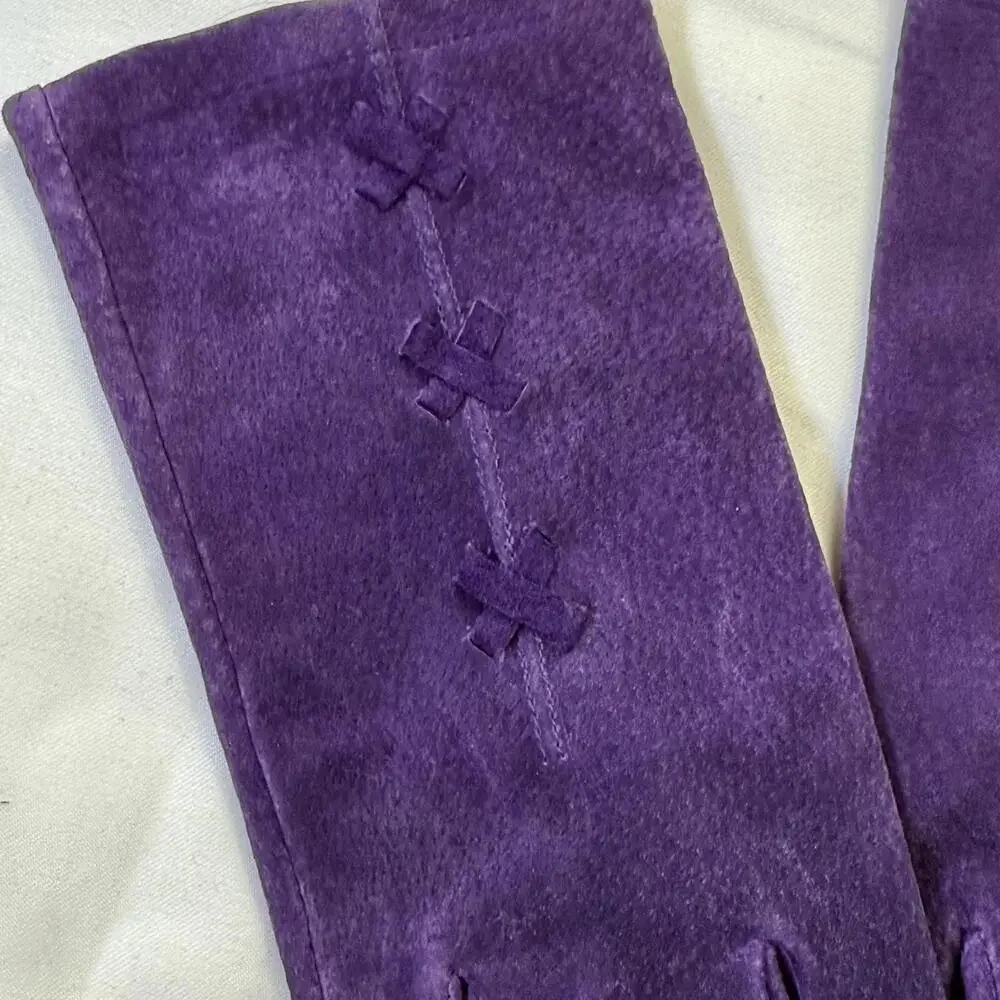 Vintage FOWNES Sears Women's Textured Leather Gloves Violet Purple Size M